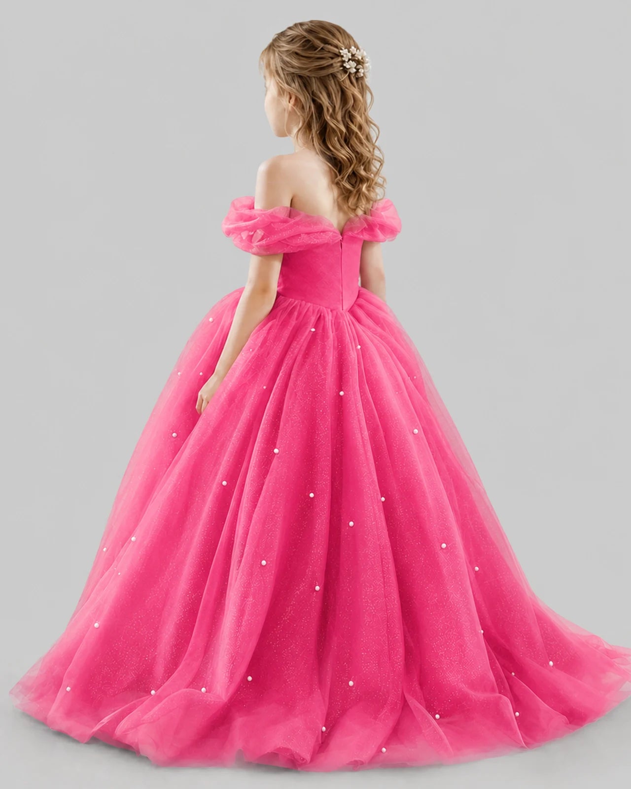 Hot Pink Ball Gown Girls Pageant Dresses Back