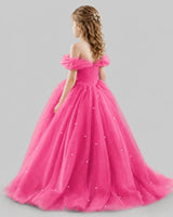 Hot Pink Ball Gown Girls Pageant Dresses Back