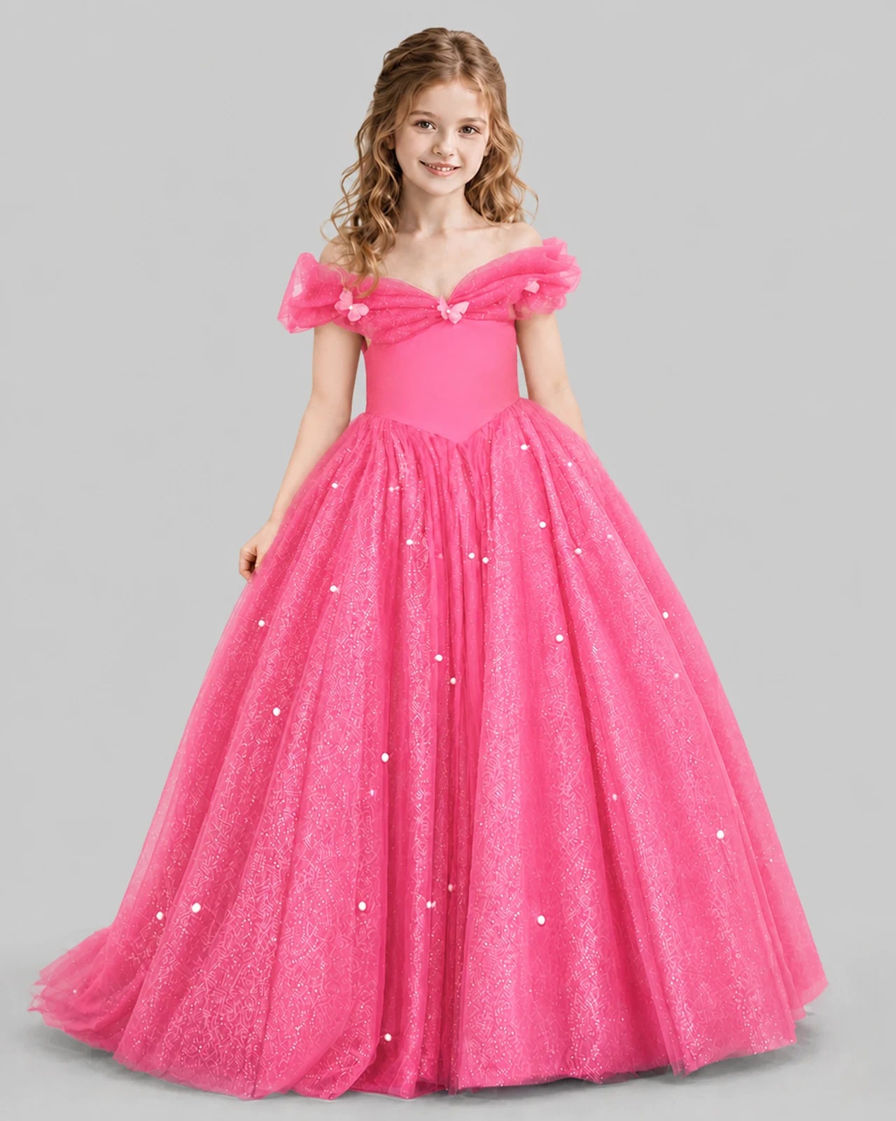 Hot Pink Ball Gown Girls Pageant Dresses Front