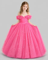 Hot Pink Ball Gown Girls Pageant Dresses Pose