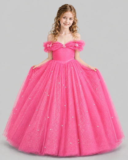Hot Pink Ball Gown Girls Pageant Dresses Pose