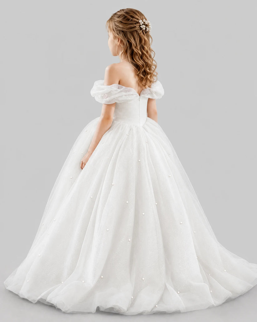 Ivory Ball Gown Girls Pageant Dresses Back
