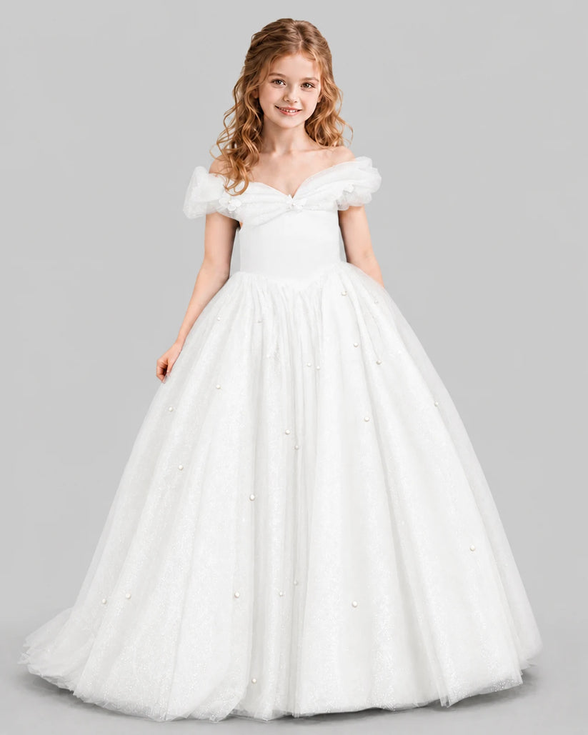 Ivory Ball Gown Girls Pageant Dresses Front