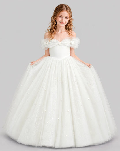Ivory Ball Gown Girls Pageant Dresses Pose