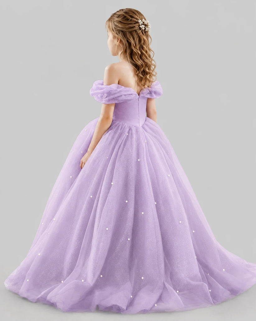 Lilac Ball Gown Girls Pageant Dresses Back