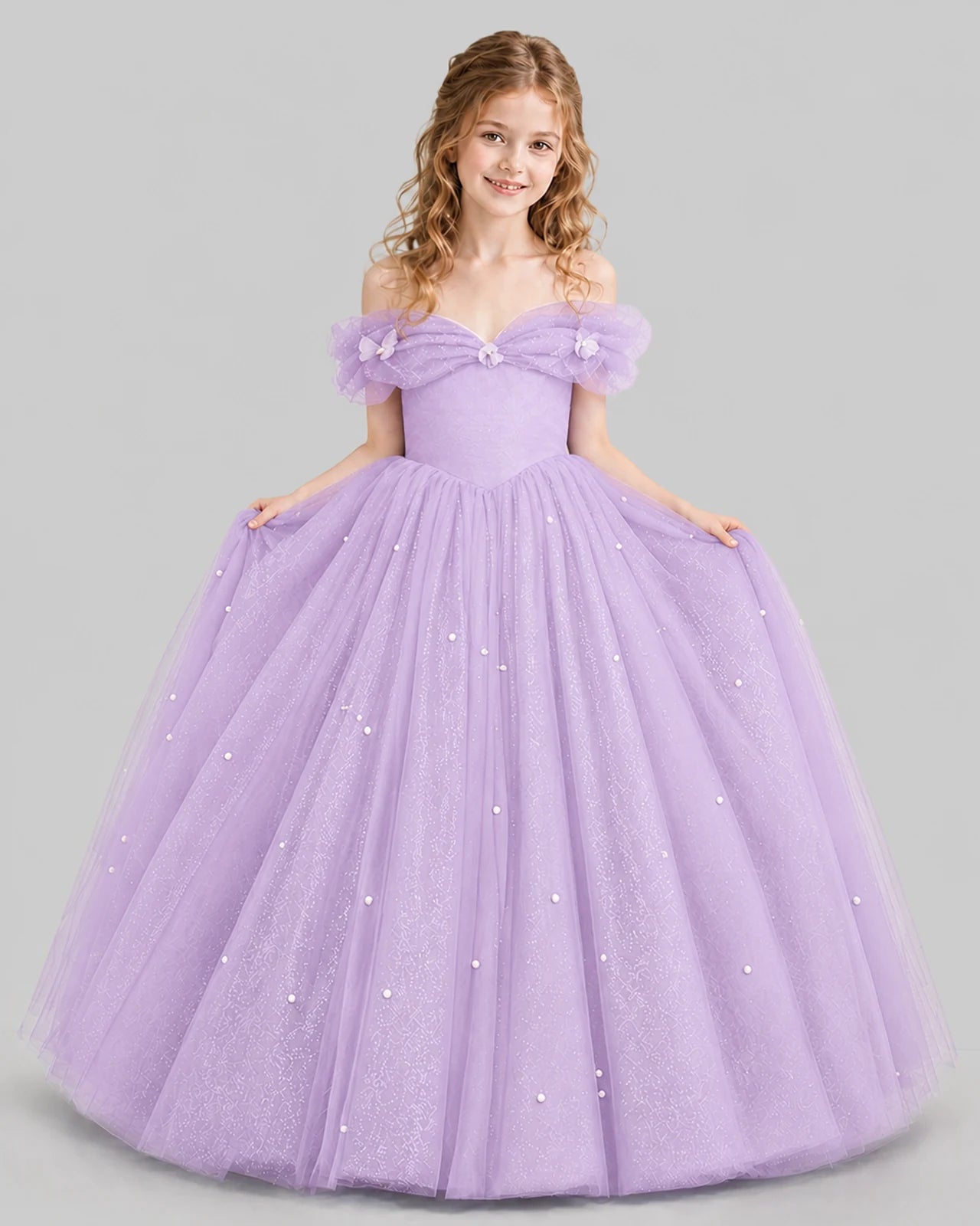 Lilac Ball Gown Girls Pageant Dresses Pose