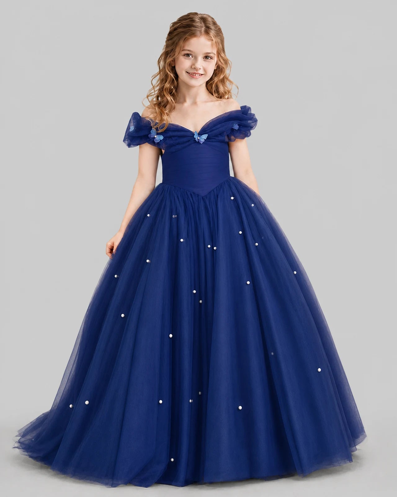Navy Blue Ball Gown Girls Pageant Dresses Front