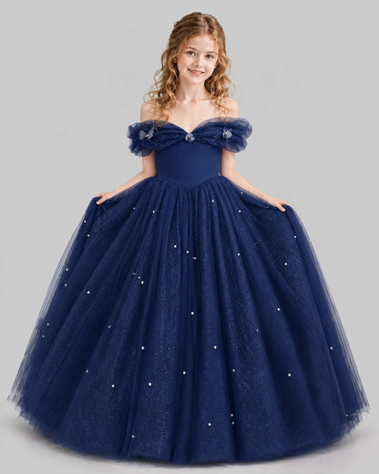 Navy Blue Ball Gown Girls Pageant Dresses Pose
