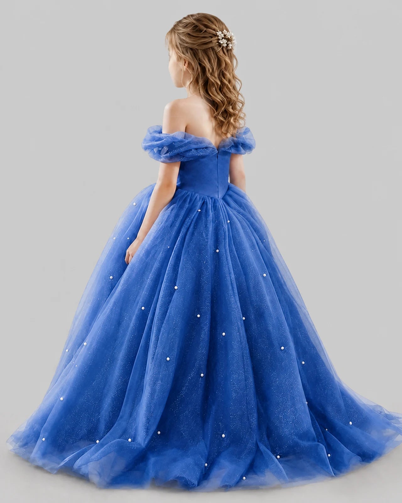 Royal Blue Ball Gown Girls Pageant Dresses Back