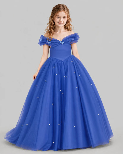 Royal Blue Ball Gown Girls Pageant Dresses Front