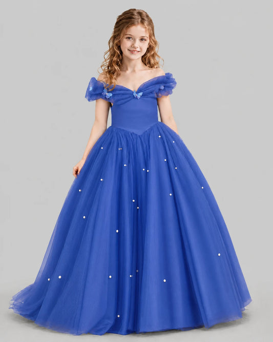 Royal Blue Ball Gown Girls Pageant Dresses Front