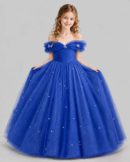 Royal Blue Ball Gown Girls Pageant Dresses Pose