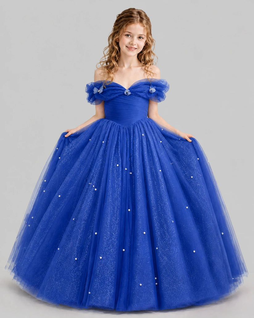 Royal Blue Ball Gown Girls Pageant Dresses Pose