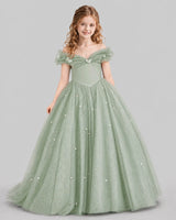 Sage Green Ball Gown Girls Pageant Dresses Front