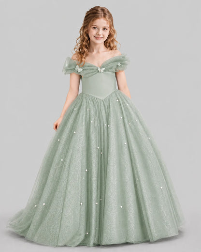 Sage Green Ball Gown Girls Pageant Dresses Front