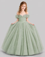 Sage Green Ball Gown Girls Pageant Dresses Pose