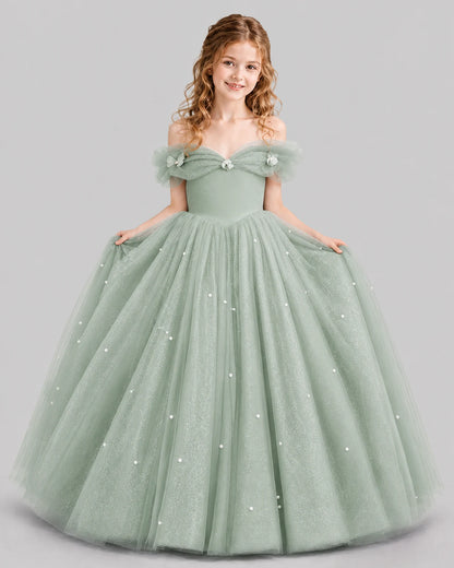 Sage Green Ball Gown Girls Pageant Dresses Pose