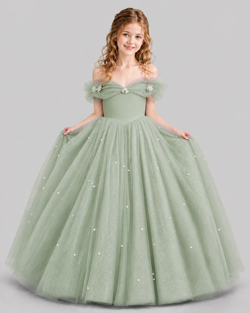 Sage Green Ball Gown Girls Pageant Dresses Pose