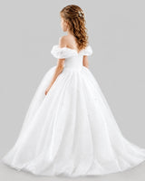 White Ball Gown Girls Pageant Dresses Back