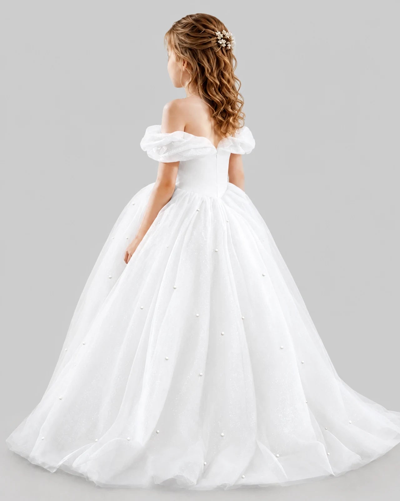 White Ball Gown Girls Pageant Dresses Back