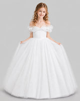 White Ball Gown Girls Pageant Dresses Pose