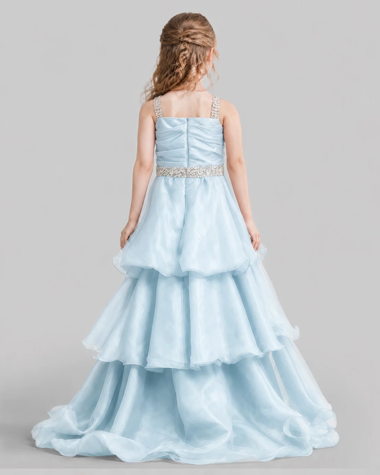 Baby Blue Ball Gown Girls Pageant Dresses Back