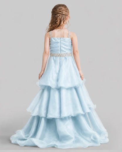 Baby Blue Ball Gown Girls Pageant Dresses Back