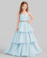 Baby Blue Ball Gown Girls Pageant Dresses Front