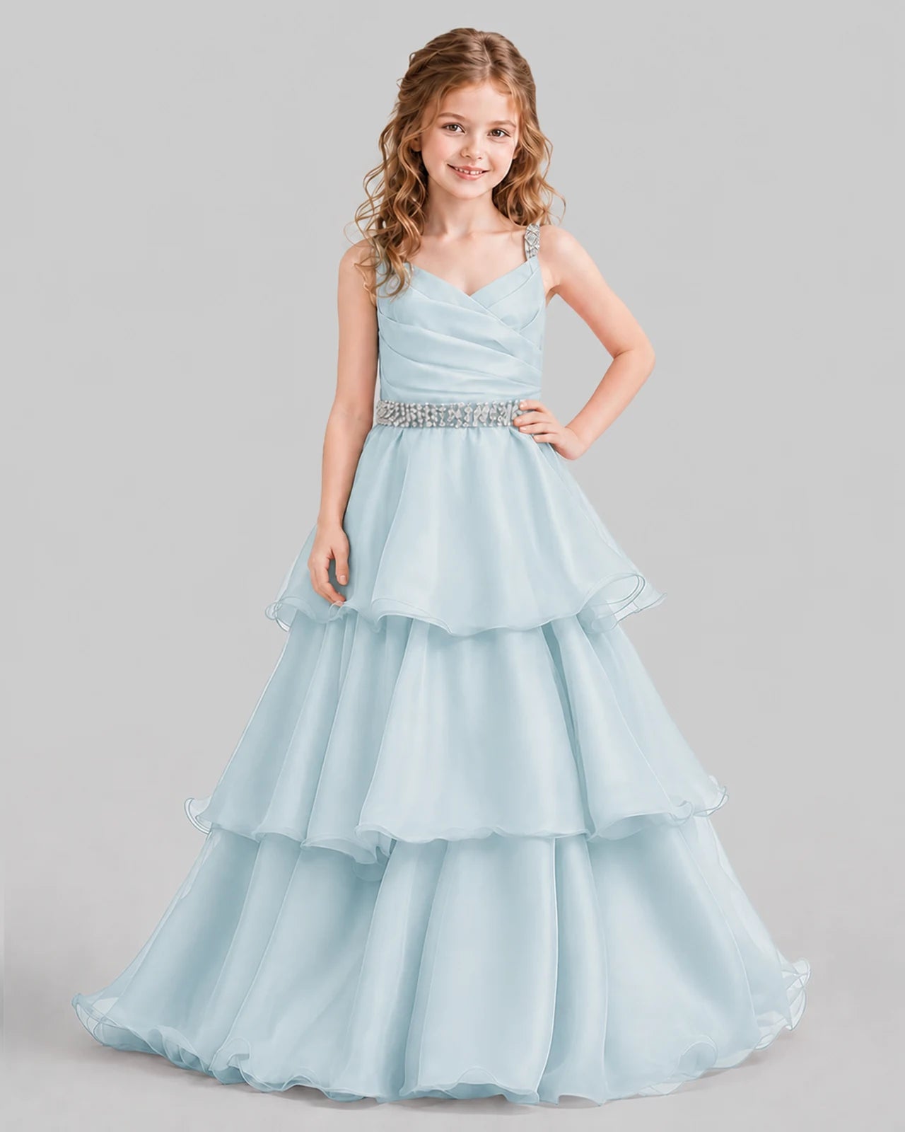Baby Blue Ball Gown Girls Pageant Dresses Front