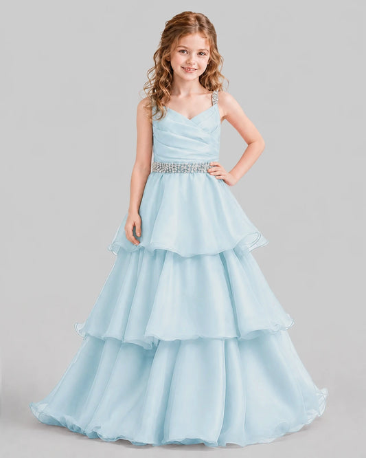 Baby Blue Ball Gown Girls Pageant Dresses Front