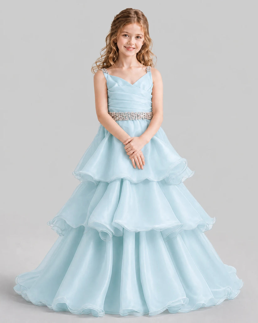 Baby Blue Ball Gown Girls Pageant Dresses Pose