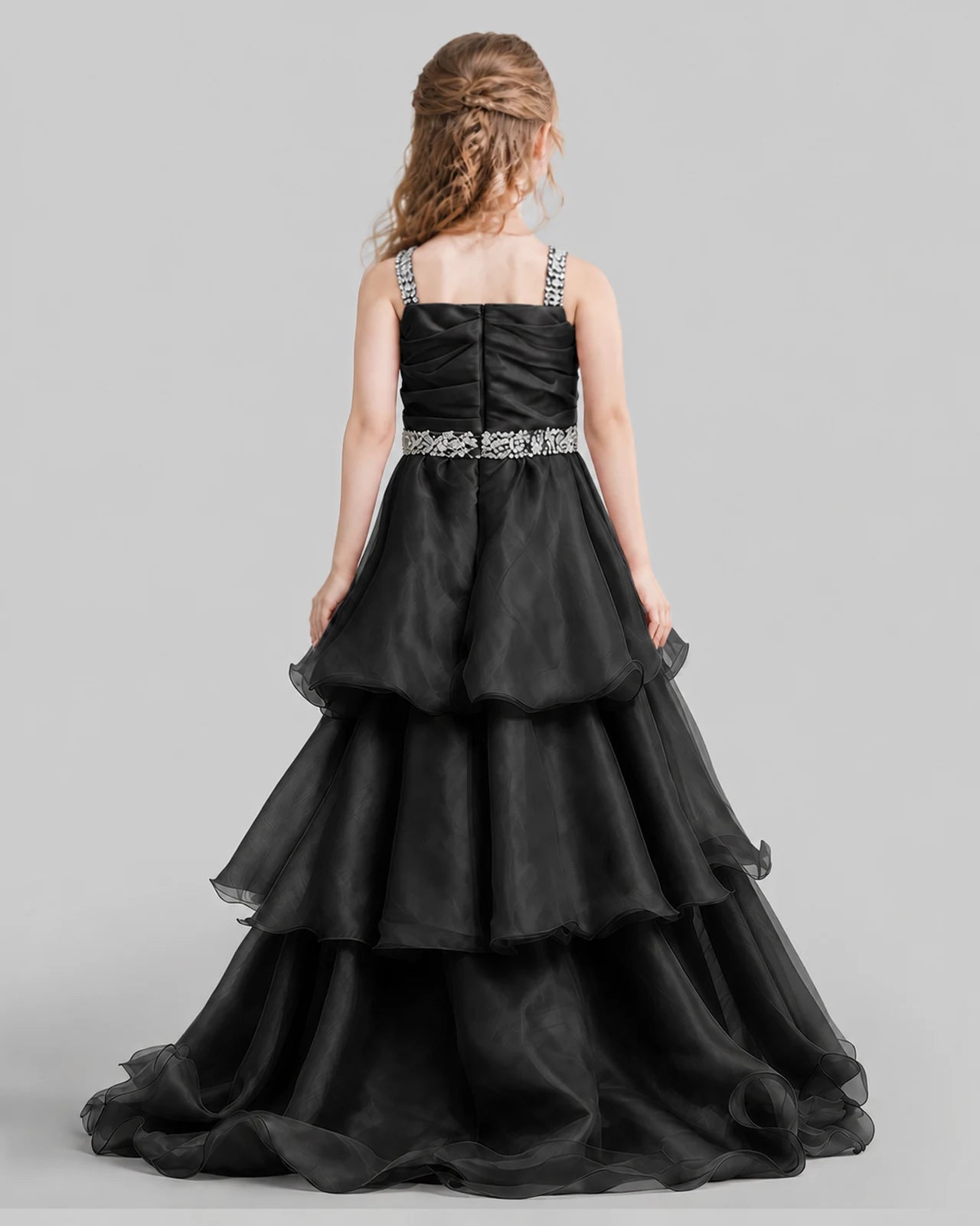 Black Ball Gown Girls Pageant Dresses Back