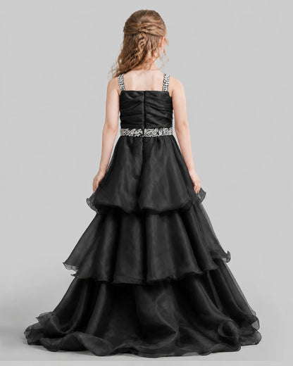 Black Ball Gown Girls Pageant Dresses Back