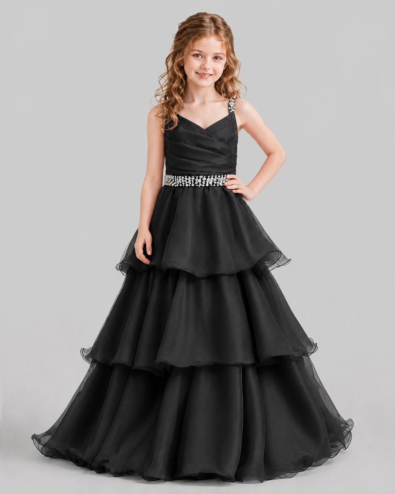 Black Ball Gown Girls Pageant Dresses Front