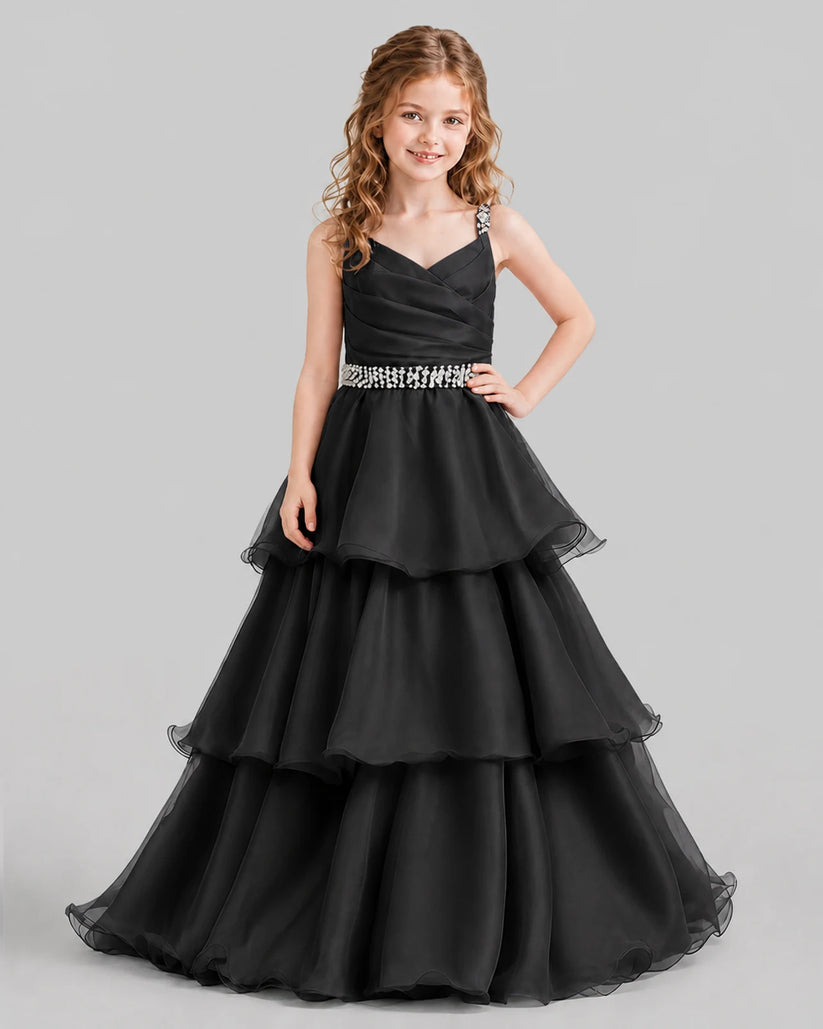 Black Ball Gown Girls Pageant Dresses Front