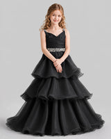 Black Ball Gown Girls Pageant Dresses Pose