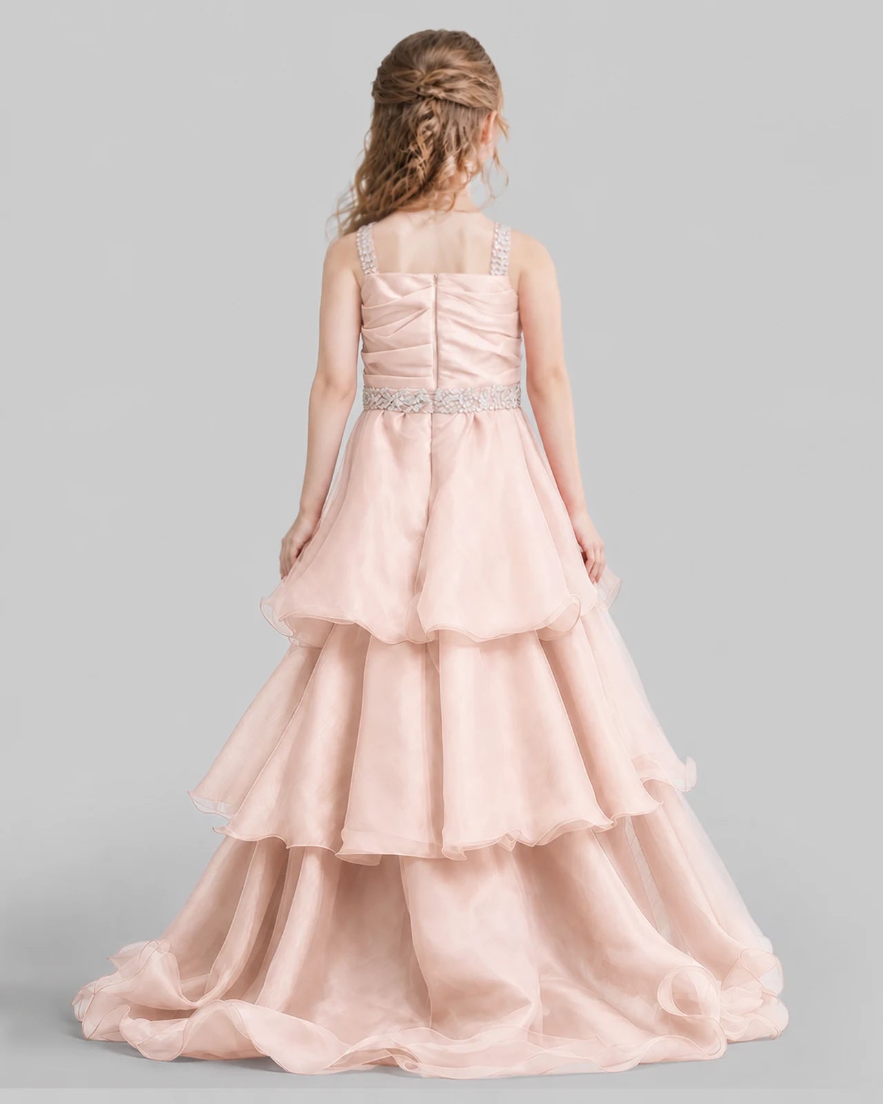 Blush Pink Ball Gown Girls Pageant Dresses Back