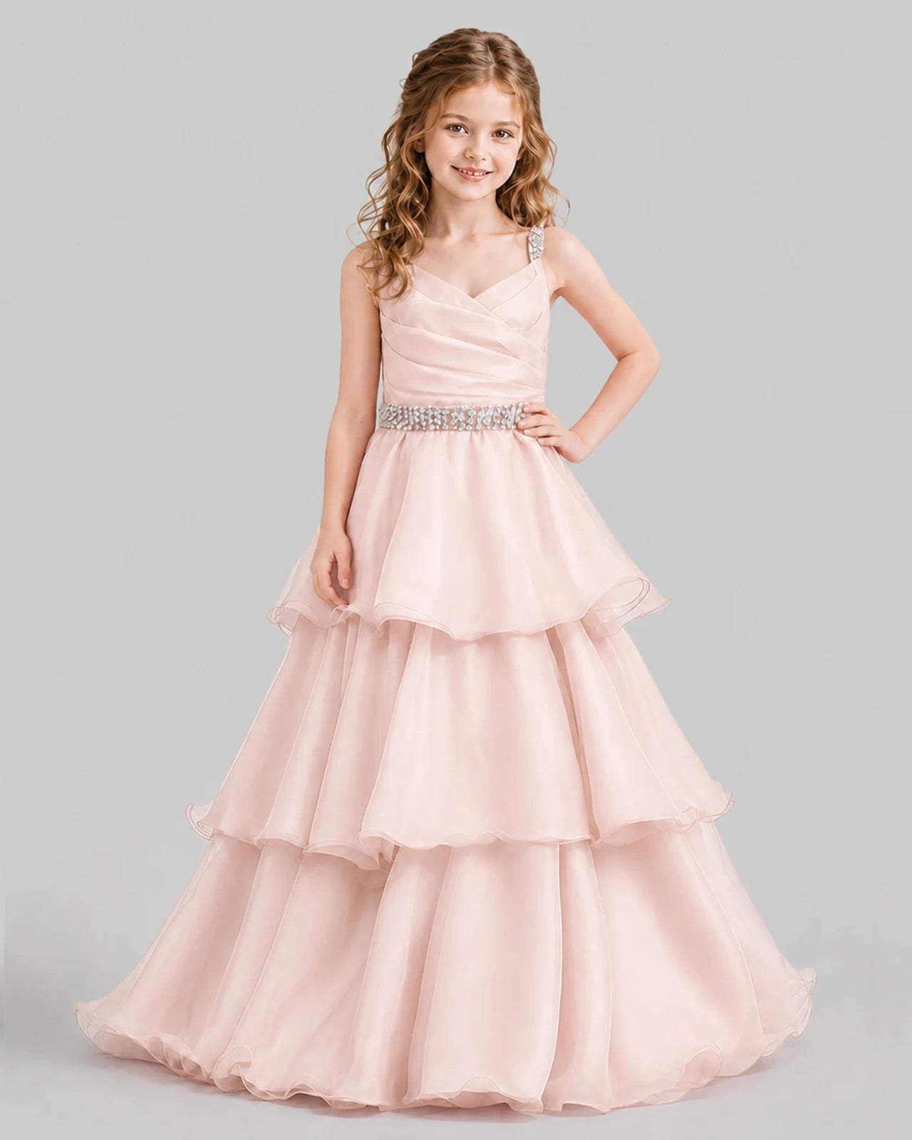Blush Pink Ball Gown Girls Pageant Dresses Front
