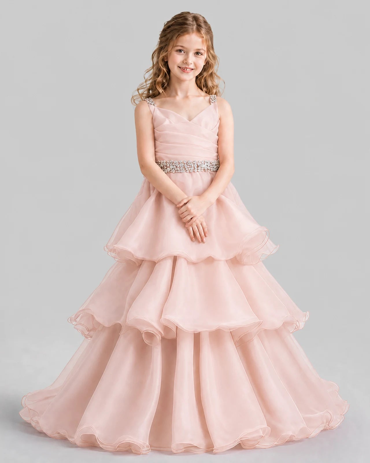 Blush Pink Ball Gown Girls Pageant Dresses Pose