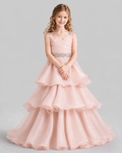Blush Pink Ball Gown Girls Pageant Dresses Pose
