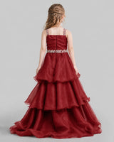 Burgundy Ball Gown Girls Pageant Dresses Back