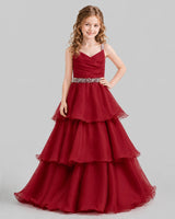 Burgundy Ball Gown Girls Pageant Dresses Front