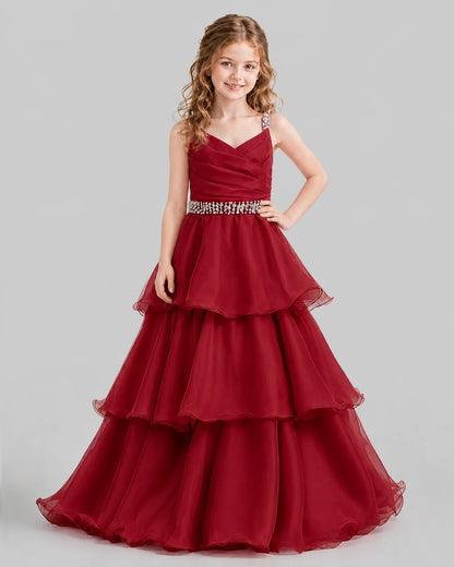 Burgundy Ball Gown Girls Pageant Dresses Front