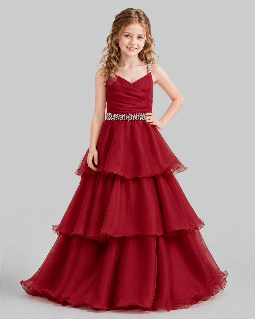 Burgundy Ball Gown Girls Pageant Dresses Front