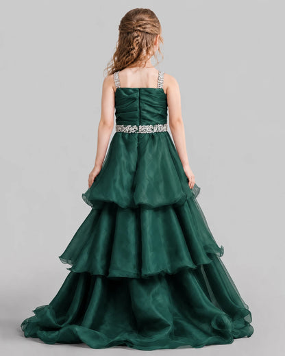 Dark Green Ball Gown Girls Pageant Dresses Back