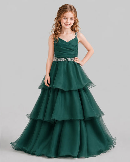 Dark Green Ball Gown Girls Pageant Dresses Front