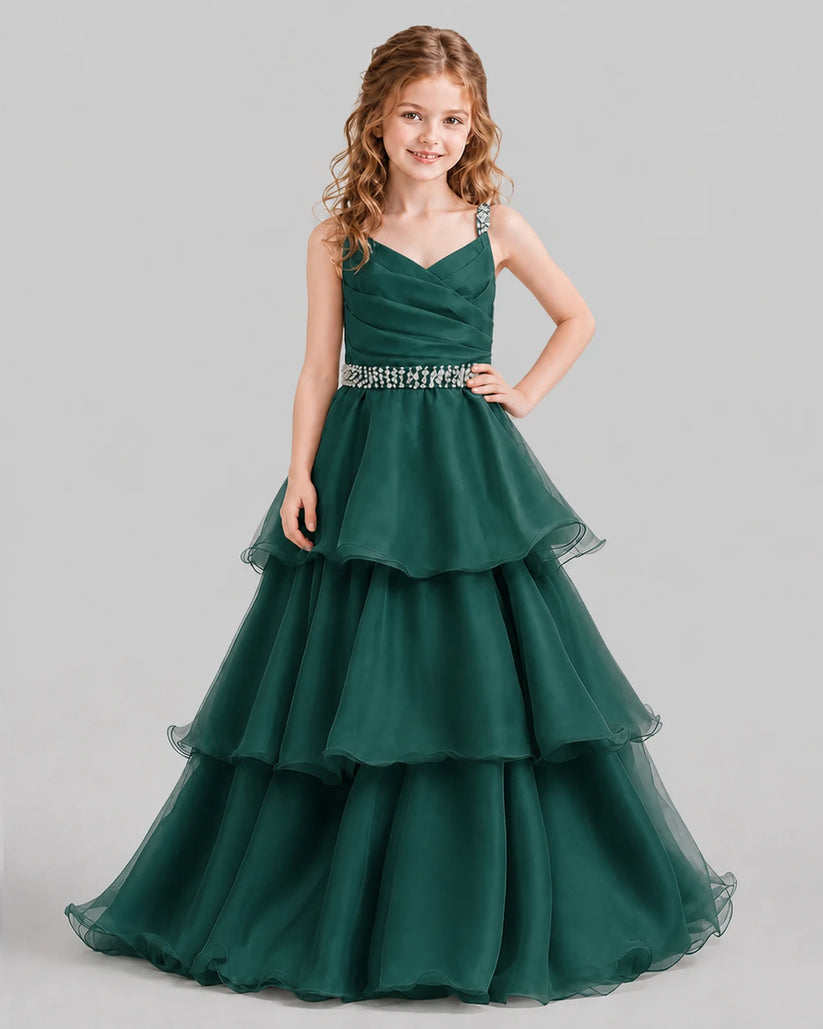 Dark Green Ball Gown Girls Pageant Dresses Front