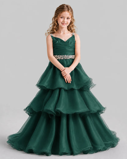 Dark Green Ball Gown Girls Pageant Dresses Pose