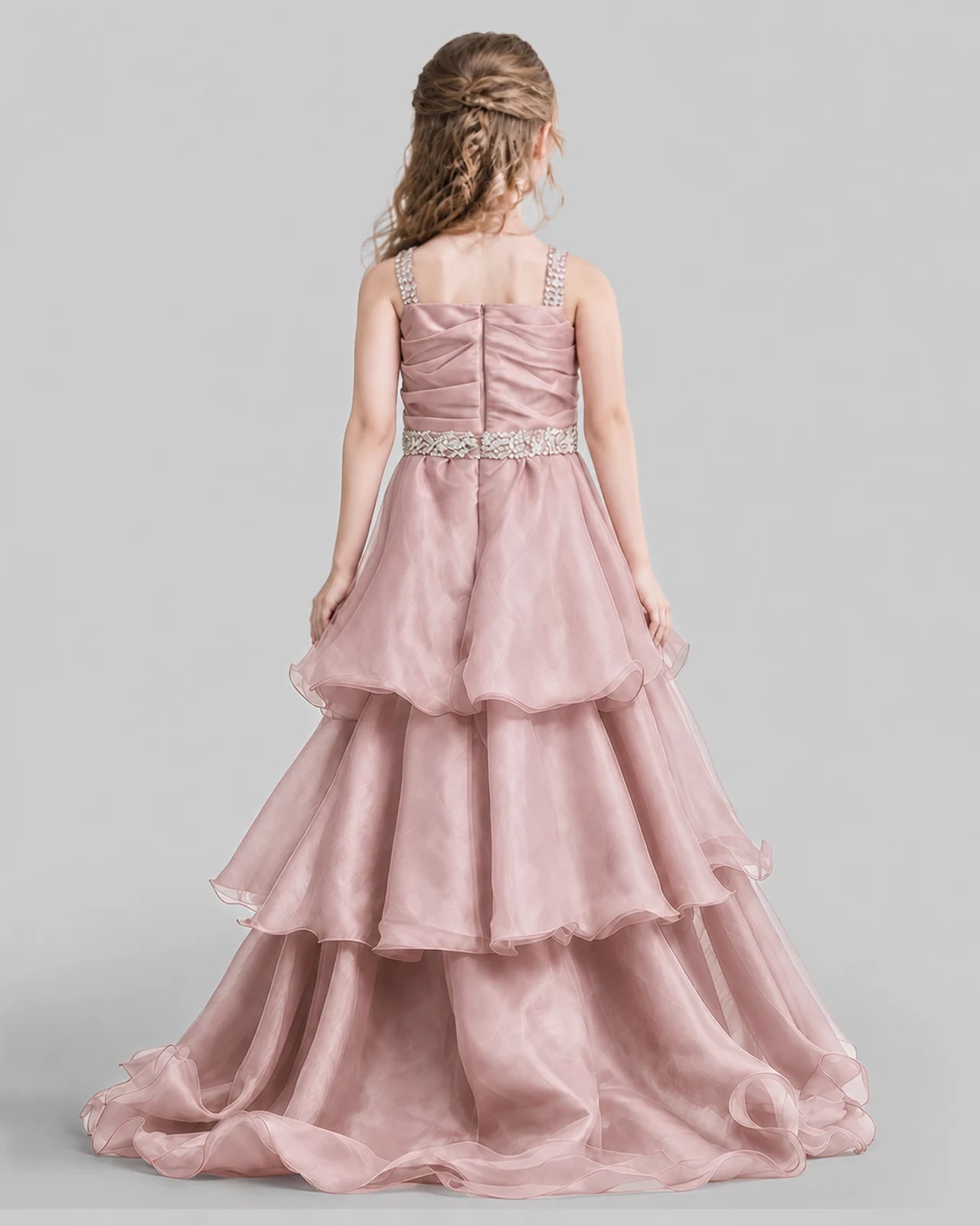 Dusty Rose Ball Gown Girls Pageant Dresses Back