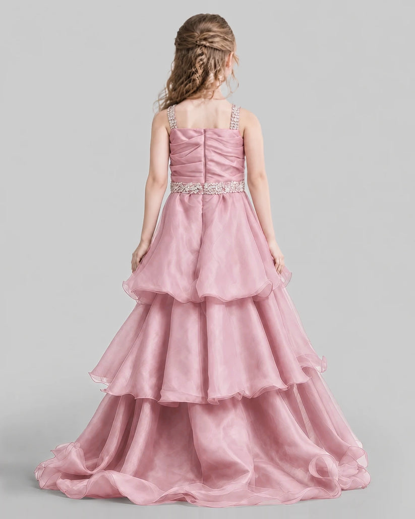 Dusty Rose Ball Gown Girls Pageant Dresses Back